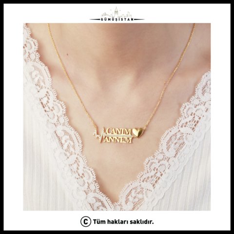 925 Ayar Gümüş Canım Annem Kalp Atışı Kolye