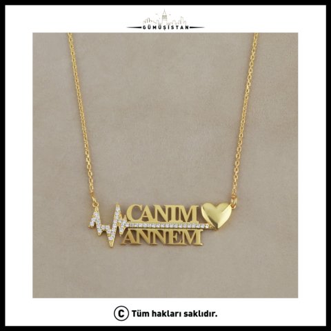 925 Ayar Gümüş Canım Annem Kalp Atışı Kolye