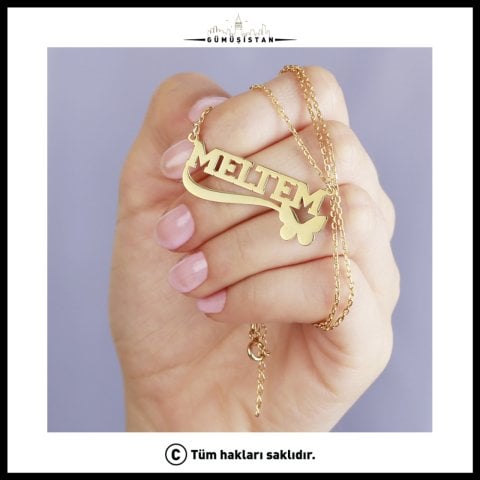 925 Ayar Gümüş Kelebekli İsimli Kolye