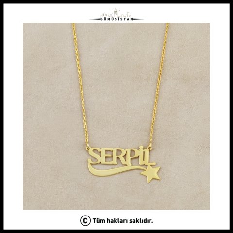 925 Ayar Gümüş Yıldızlı İsimli Kolye