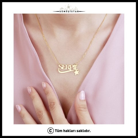 Kişiye Özel İsimli Yıldız Kolye – İsim Yazılı Yıldız Kolye