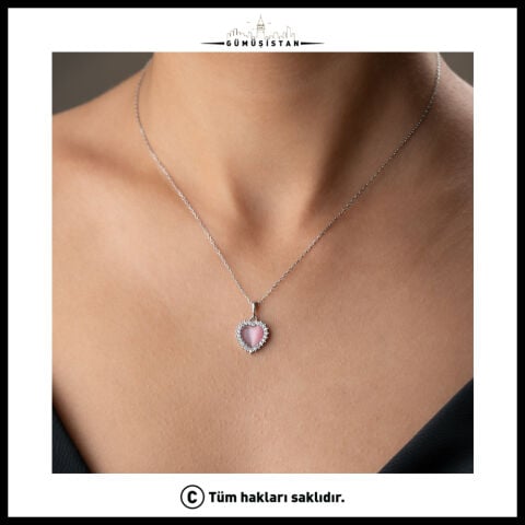 925 Ayar Gümüş Pembe Sedef Kalp Kolye – Zarif Kalp Figürlü Kadın Kolyesi