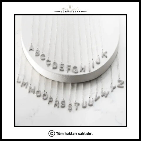 925 Ayar Gümüş Kişiye Özel Siyah Taşlı Balon Harf Kolye