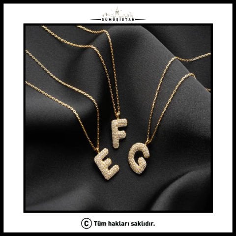 925 Ayar Gümüş Kişiye Özel Taşlı Balon Harf Kolye