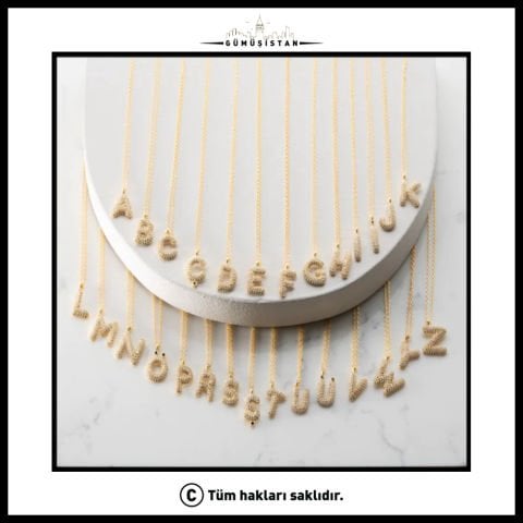 925 Ayar Gümüş Kişiye Özel Taşlı Balon Harf Kolye