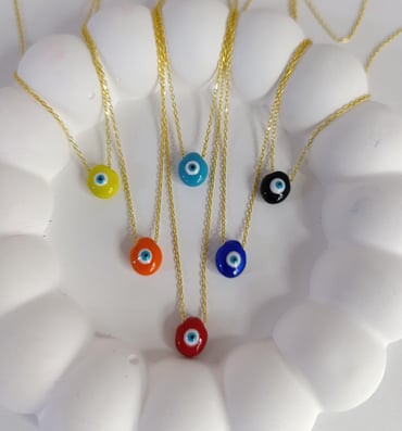 Renkli Oval Nazar Boncuklu Kolye - 925 Ayar Gümüş