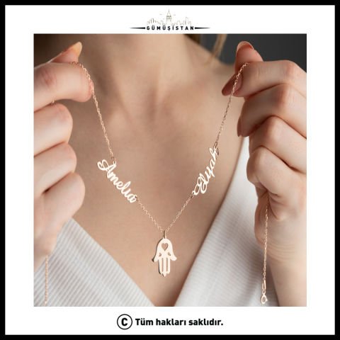 925 Ayar Gümüş İki İsim Hamsa Kolye