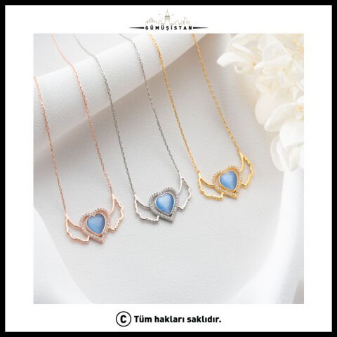 925 Ayar Gümüş Opal Kanatlı Kalp Küpe