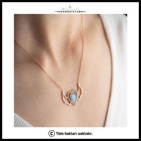 925 Ayar Gümüş Opal Kanatlı Kalp Küpe