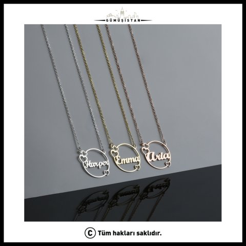 925 Ayar Gümüş İsimli Kalpli Kolye