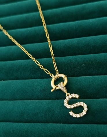 Taşlı Harfli Gemici Kilit Kolye - 925 Ayar Gümüş