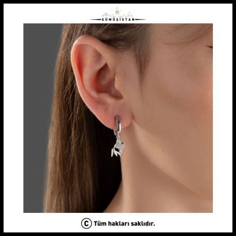 925 Ayar Gümüş Zirkon Taş Detaylı Balık Küpe