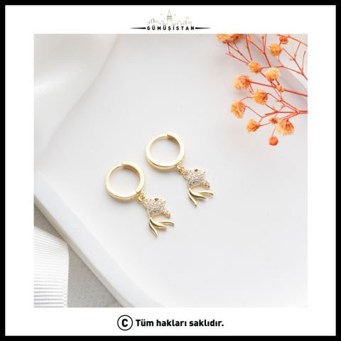 925 Ayar Gümüş Zirkon Taş Detaylı Balık Küpe