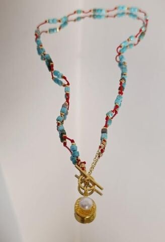 Doğal Taşlı İncili Deniz Kabuğu Kolye - 925 Ayar Gümüş