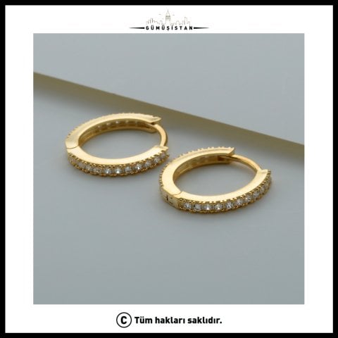 925 Ayar Gümüş Tek Sıra Taşlı Halka Küpe