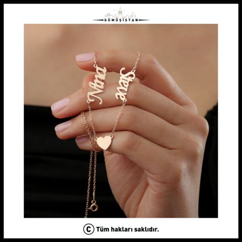 Kişiye Özel İki İsimli Kalp Kolye – Çift İsim Yazılı Sevgili ve Aşk Kolyesi