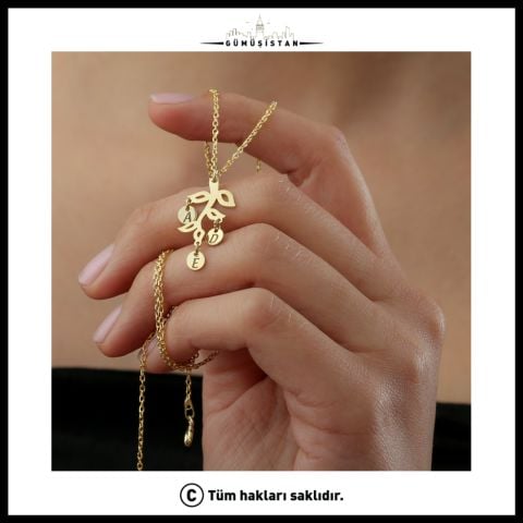 925 Ayar Gümüş Kişiye Özel Harfli Hayat Ağacı Kolye