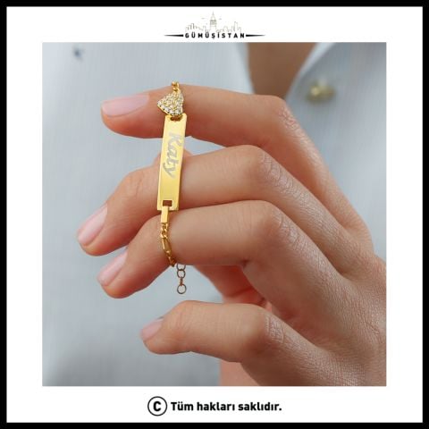 925 Ayar Gümüş Kalpli İsimli Çocuk Bileklik