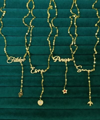 Nostaljik Zincirli İsim & Charm Kolye - 925 Ayar Gümüş