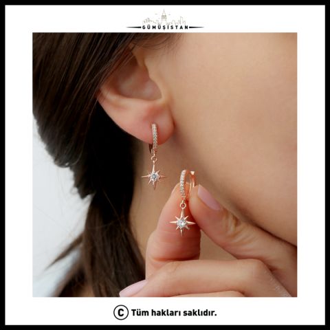 925 Ayar Gümüş Yıldız Küpe Rose Gold