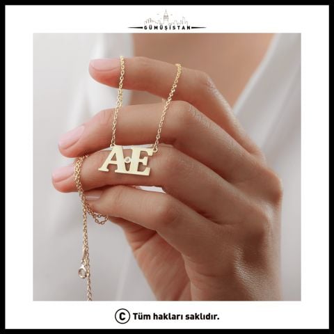 925 Ayar Gümüş Harfli Tektaş Kolye