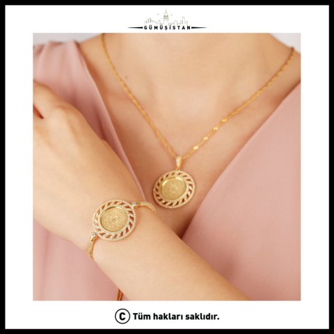 925 Ayar Gümüş İsimli Madalyon Kolye & Bileklik Set