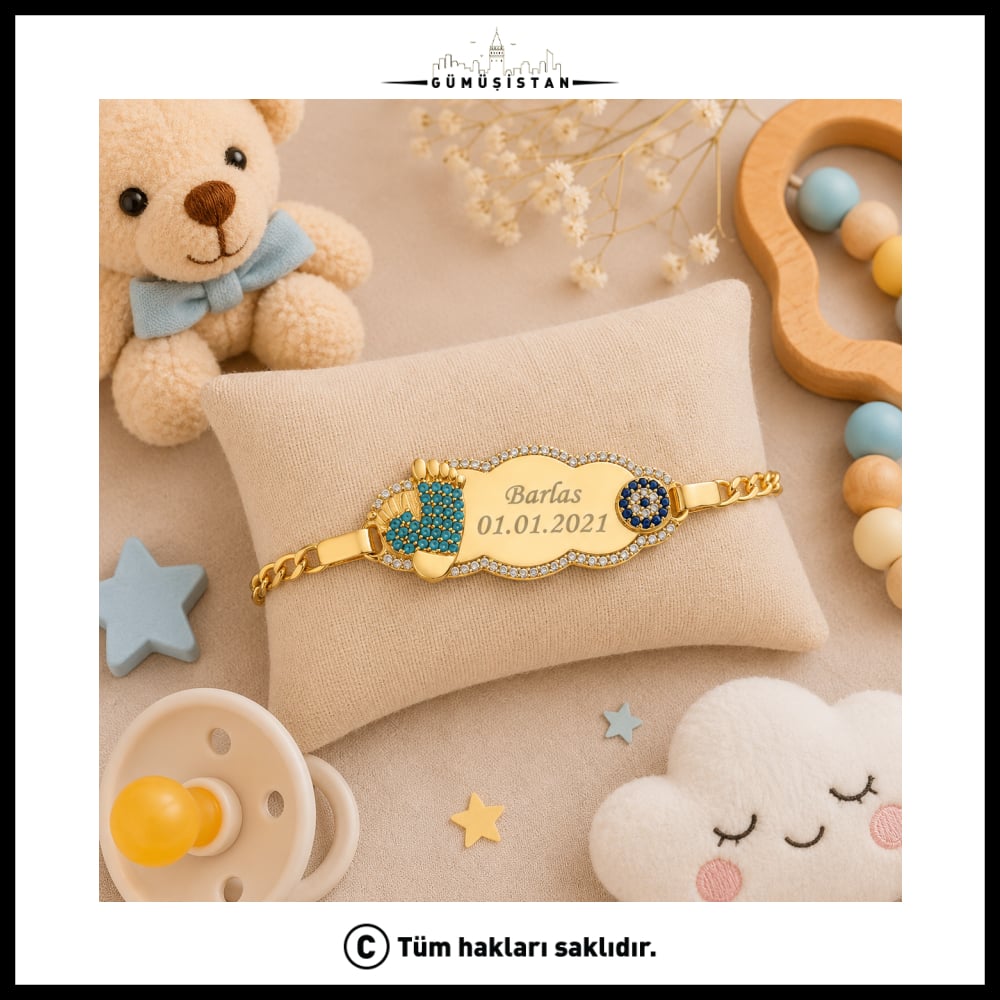 Personalized Name & Date 925 K Silver Kids' Bracelet Evil Eyelu Baby Bracelet