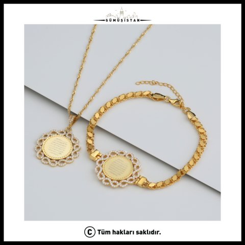 925 Ayar Gümüş Ayetel Kürsi Yazılı Kolye Bileklik Set