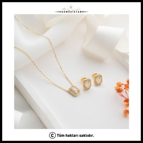 925 Ayar Gümüş Baget Kolye-Küpe Set