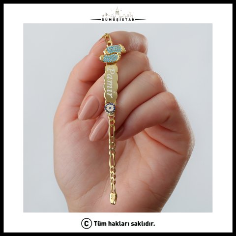 Kişiye Özel İsimli Bebek Çocuk Bilekliği – 925 Ayar Gümüş Ayak İzi ve Nazar Boncuklu Bileklik