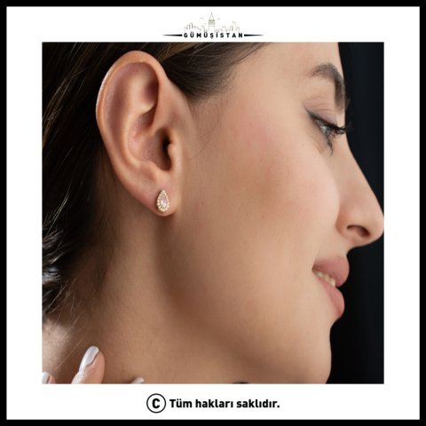 925 Ayar Gümüş Ekim Ayı Doğum Taşı ( Pink Tourmaline ) Kolye - Küpe Seti