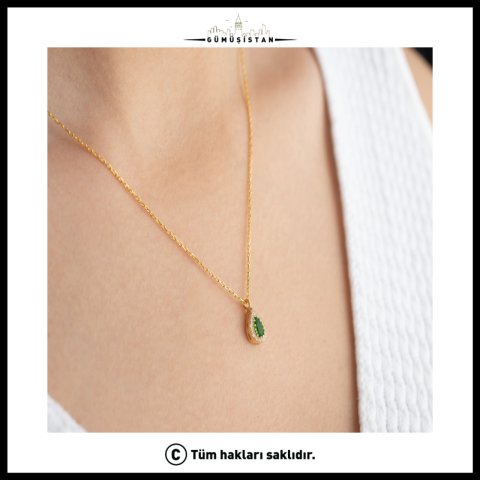 925 Ayar Gümüş Mayıs Ayı Doğum Taşı ( Emerald ) Kolye - Küpe Seti
