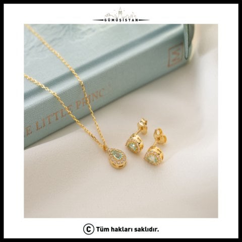 925 Ayar Gümüş Nisan Ayı Doğum Taşı ( Diamond ) Kolye - Küpe Seti