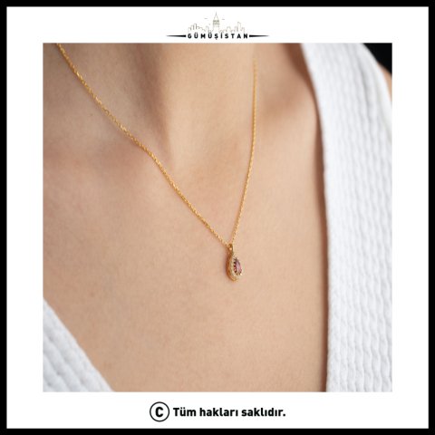 925 Ayar Gümüş Ocak Ayı Doğum Taşı ( Garnet ) Kolye - Küpe Seti