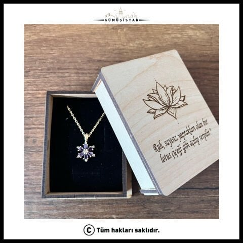 14 Ayar Altın Kaplama Özel Kutulu Lotus Çiçeği Kolye