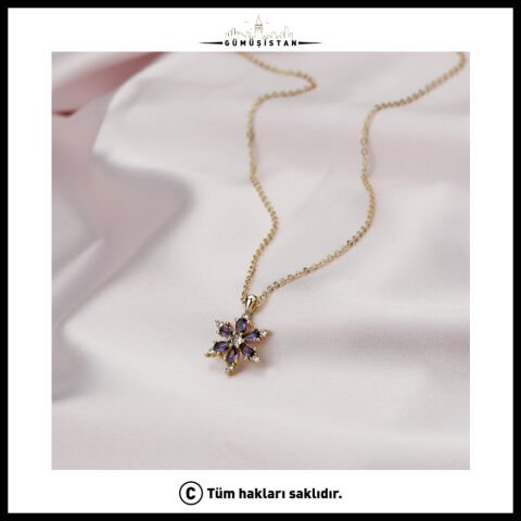 14 Ayar Altın Kaplama Özel Kutulu Lotus Çiçeği Kolye