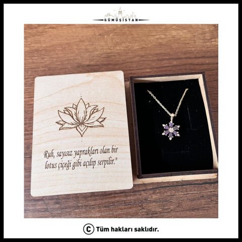14 Ayar Altın Kaplama Özel Kutulu Lotus Çiçeği Kolye