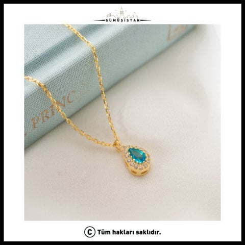 Aralık Ayı Doğum Taşı Kolye – 925 Ayar Gümüş Mavi Topaz Rengi Taşlı Kolye