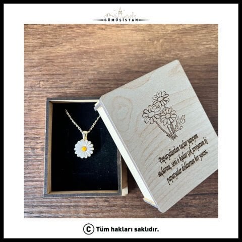 14 Ayar Altın Kaplama Özel Kutulu Açılan Papatya Kolye