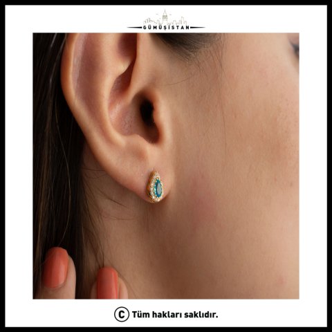 925 Ayar Gümüş Aralık Ayı Doğum Taşı ( Blue Topaz ) Damla Küpe