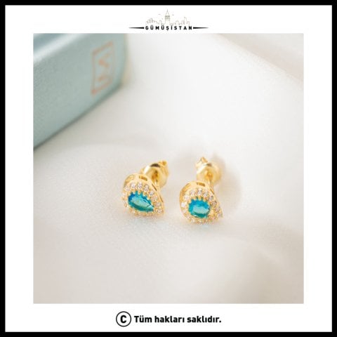 Aralık Ayı Doğum Taşı Küpe – 925 Ayar Gümüş Mavi Topaz Rengi Taşlı Küpe