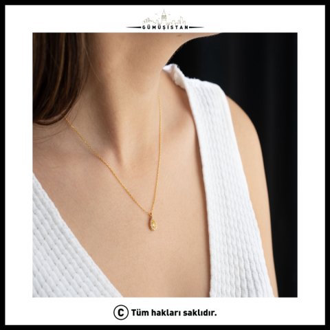 925 Ayar Gümüş Kasım Ayı Doğum Taşı ( Citrine ) Damla Kolye