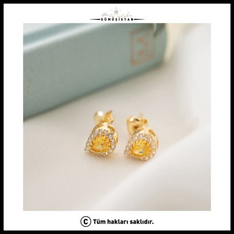 925 Ayar Gümüş Kasım Ayı Doğum Taşı ( Citrine ) Damla Küpe