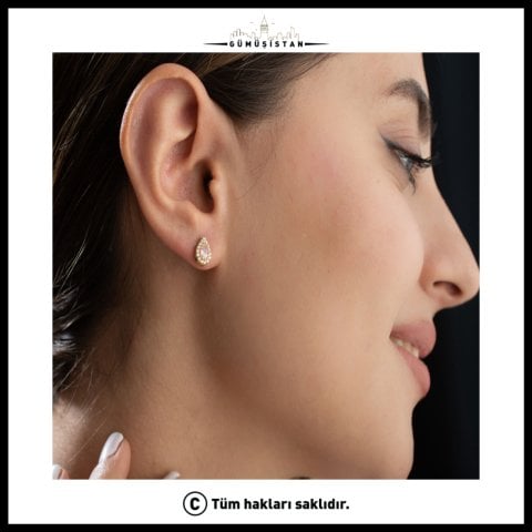 925 Ayar Gümüş Ekim Ayı Doğum Taşı ( Pink Tourmaline ) Damla Küpe