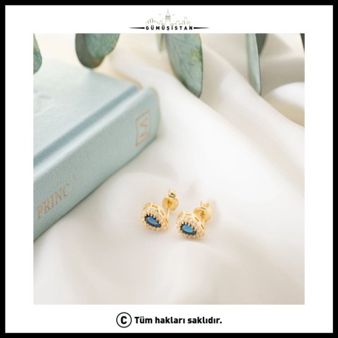 925 Ayar Gümüş Eylül Ayı Doğum Taşı ( Sapphire ) Damla Küpe