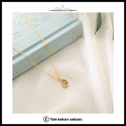 Ağustos Ayı Doğum Taşı Kolye – 925 Ayar Gümüş Peridot Damla Taşlı Kolye