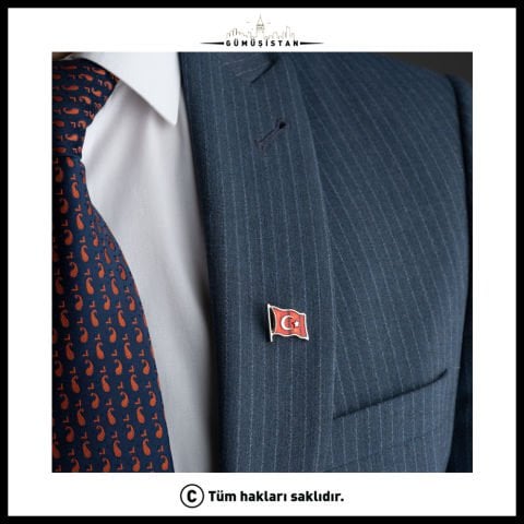 Rodium Kaplama Ahşap Kutulu Türk Bayrağı Yaka Rozeti