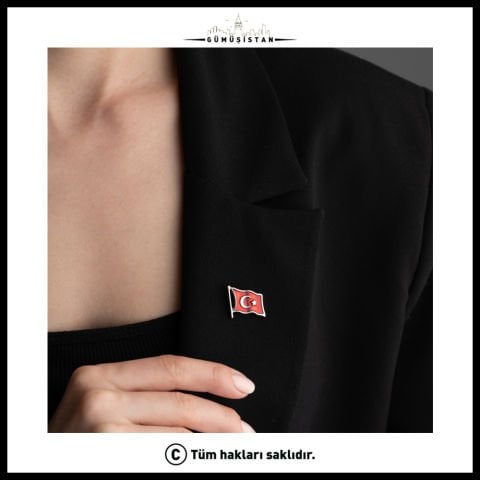 Rodium Kaplama Ahşap Kutulu Türk Bayrağı Yaka Rozeti