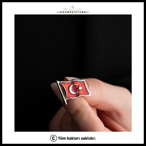 Rodium Kaplama Ahşap Kutulu Türk Bayrağı Yaka Rozeti