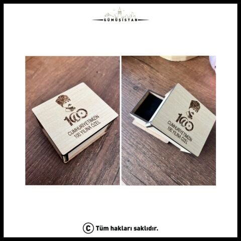 Rodium Kaplama Ahşap Kutulu Türk Bayrağı Yaka Rozeti